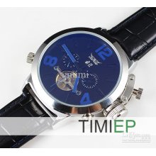 New Uk Men's Mechanical Silver Skeleton Black Leather Men Man Mens W