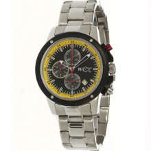 Nice Italy Mens Enzo Chrono Bracciale Stainless Watch - Silver Bracelet - Black Dial - NICW1057ECB021012
