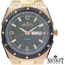 Nicolet Automatic Swiss Luxury Watch Nt322134rgbk, Polished Rose Gold, Day/date