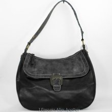 Nine West Ladies Black Pleather Zip Hobo Handbag Purse
