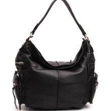 Nino Bossi Black Top Zip Hobo w/Cargo Pockets