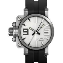 Oakley Mens Gearbox Strap Edition Analog Stainless Watch - Black Rubber Strap - White Dial - 10-064