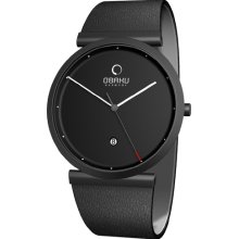 Obaku Harmony Womens Analog Stainless Watch - Black Leather Strap - Black Dial - V137UBBRB