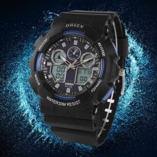 Ohsen Lcd Dual Core Blue Men Sport Date Day Alarm Watch Xmas Gift Koo_titina
