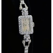 Omega Vintage Platinum 1ct Diamond Ladies Watch Swiss Made 14k White Gold