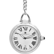 Open face polished silver quartz pocket watch & chain by charles