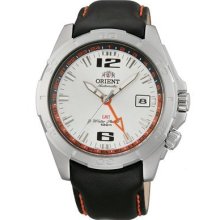 Orient Men's Cfe04002w Gmt Black Leather White Dial Automatic Sports Watch