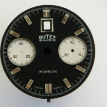 Original Vintage Butex Chronograph Date Black Watch Dial Landeron 187 Men's