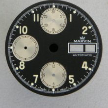 Original Vintage Marvin Black Chronograph Watch Dial Valjoux 7750 Day Date Men's