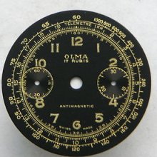 Original Vintage Olma Black Chronograph Dial Fits Landeron Caliber 50's
