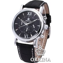 Orkina Mens Boyfriend Steel Case Stopwatch Leather Sport Quartz Watch Gbh