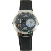 OS.Dandon A1338 Dual-Movement Design Leather Band Men's Electronic Quartz Wrist Watch (Black)