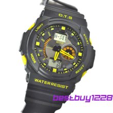 Ots Shock Digital Double Movement Outdoor Mens Alarm Sports Watches B/yellow