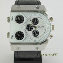 Oulm 3 Time Zone Oversized White Dial Pilot Army Men Boy Sport Quartz Watch Hot