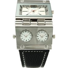 Oulm Oversize Multi-dial 3 Time Zone Men Luxury Leather Wrist Sport Quartz Watch