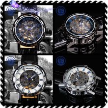 Pacifistor Mens Semi-automatic Mechanical Fashion Wrist Watch Leather Strap