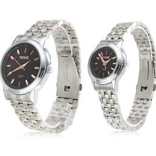 Pair of Alloy Analog Quartz Couple Watches with Black Face (Silver)