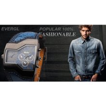 Personality Military Army Mens Dual Time Zone Pu Sport Watch Analogy 6colors