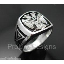 Personalized Scottish Rite 32nd Degree Double Eagle 005bp Sterling Silver Ring