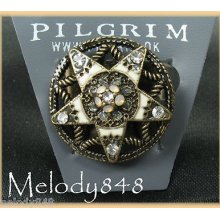 Pilgrim Ring 'star' Swarovski Cream Opal Gold Small Design Rrp Â£19.90
