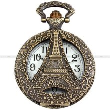 Pocket Skeleton Eiffel Tower Pattern Pendant Men Quartz Chain Watch Dailyetrade