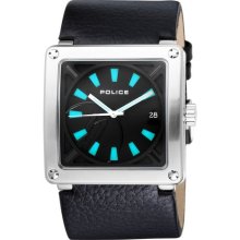 Police 12080Js/02 'Force' Gents Black Dial Blue Markers Luminous Hands Black Leather Strap Watch