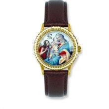 Postage Stamp Baby Jesus Brown Leather Band Watch