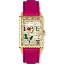 Postage Stamp Love Letters Red Leather Band Watch