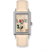 Postage Stamp Love Letters Cream Leather Band Watch Ring