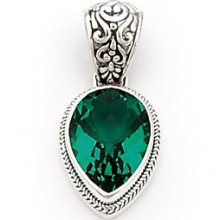 Precious Emerald Quartz Handcrafted Sarda Sterling Silver Pendant