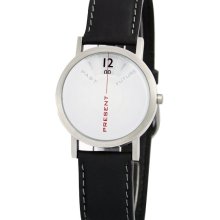 Projects Mens Past, Present & Future Analog Stainless Watch - Black Leather Strap - White Dial - 7214L-40