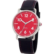 Projects Mens Witherspoon Michael Graves Stainless Watch - Black Leather Strap - Red Dial - 7106R