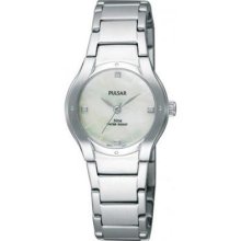 Pulsar Womens Watch Steel Mother Of Pearl Dial Swarovski Crystal Ptc453