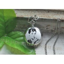 Quartz Audrey Hepburn Charm Mini Pocket Watch Pendant Necklace Wp116