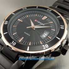 Quartz Hour Dial Date Water Black Golden Clock Sport Men Steel Wrist Watch A224