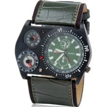 Quartz Movement Analog Sporty Men's Watch With Faux Leather Strap, Compass