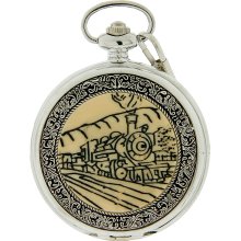 Quartz Pocket Watch Mens Antiqued Carved Train Ornate Silver Tone CEDU6954:001