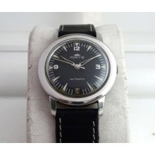 Rare Vintage Date6 Fortis Automatic Black Military Style Dial Steel Watch