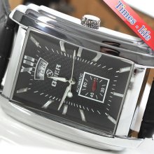 Rectangle Mens Automatic Mechanical Fashion Black Wirst Watch Date Leather