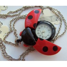 Red, Black, Silver, Ladybird, ladybug, dots, polka dot, pocket watch, necklace, pendant, by NewellsJewels on etsy