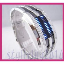 Retro Blue Led Stainless Steel Men Gent Sport Watch