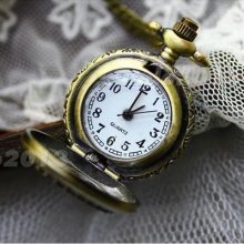 Retro Bronzed Crown Pattern Quartz Pendant Necklace Pocket Watch Cnog Fobwatch
