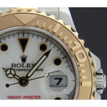 ROLEX - 29mm Ladies 18kt Gold & Stainless YachtMaster - White Index Dial - 169623