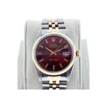 Rolex Datejust 1803 Two Tone With Red Dial Non Quickset Watch