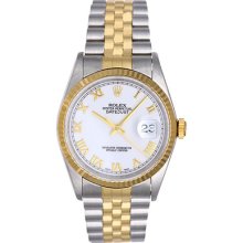 Rolex Datejust Men's Steel & Gold Watch 16233 Beautiful White Roman Dial