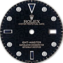 Rolex Gmt Master Stainless Steel Black Jubilee Serti Diamond Sapphire Dial