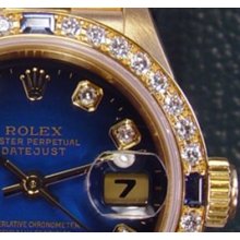 ROLEX - Ladies 26mm 18kt Gold Datejust SAPPHIRE President - Blue Vignette Diamond Dial - 69178