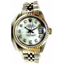 Rolex Ladies Steel Datejust W/ White Gold Bezel and Custom MOP Diamond Dial