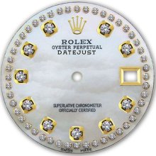 Rolex Mens Datejust 2 Tone White Mop Mother Of Pearl String Diamond Dial
