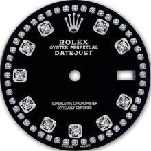 Rolex Mens Datejust Stainless Steel Black Color String Diamond Accent Dial